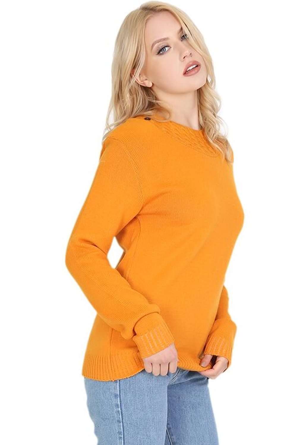 Sophie Long Sleeve Button Neck Cable Knitted Jumper - bejealous-com