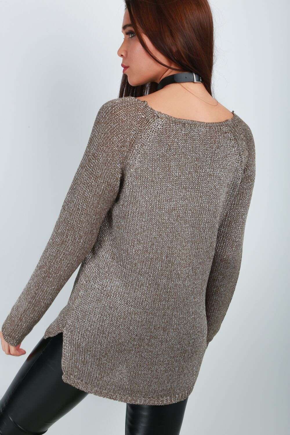 Sophie Metallic Raglan Sleeve Knitted Jumper - bejealous-com