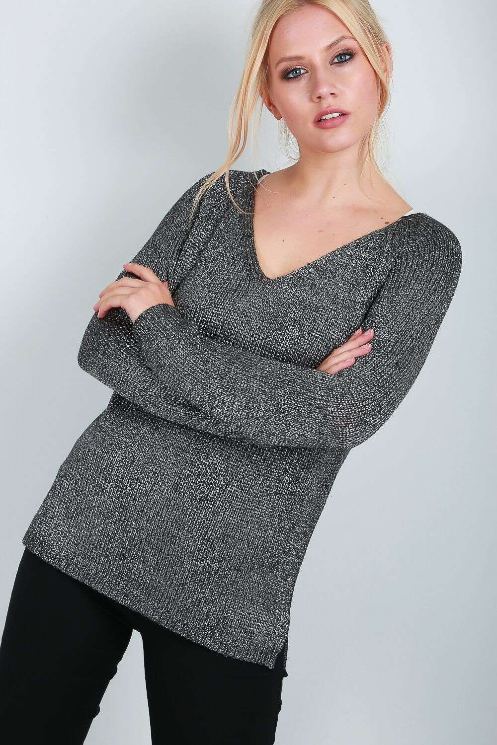 Sophie Metallic Raglan Sleeve Knitted Jumper - bejealous-com
