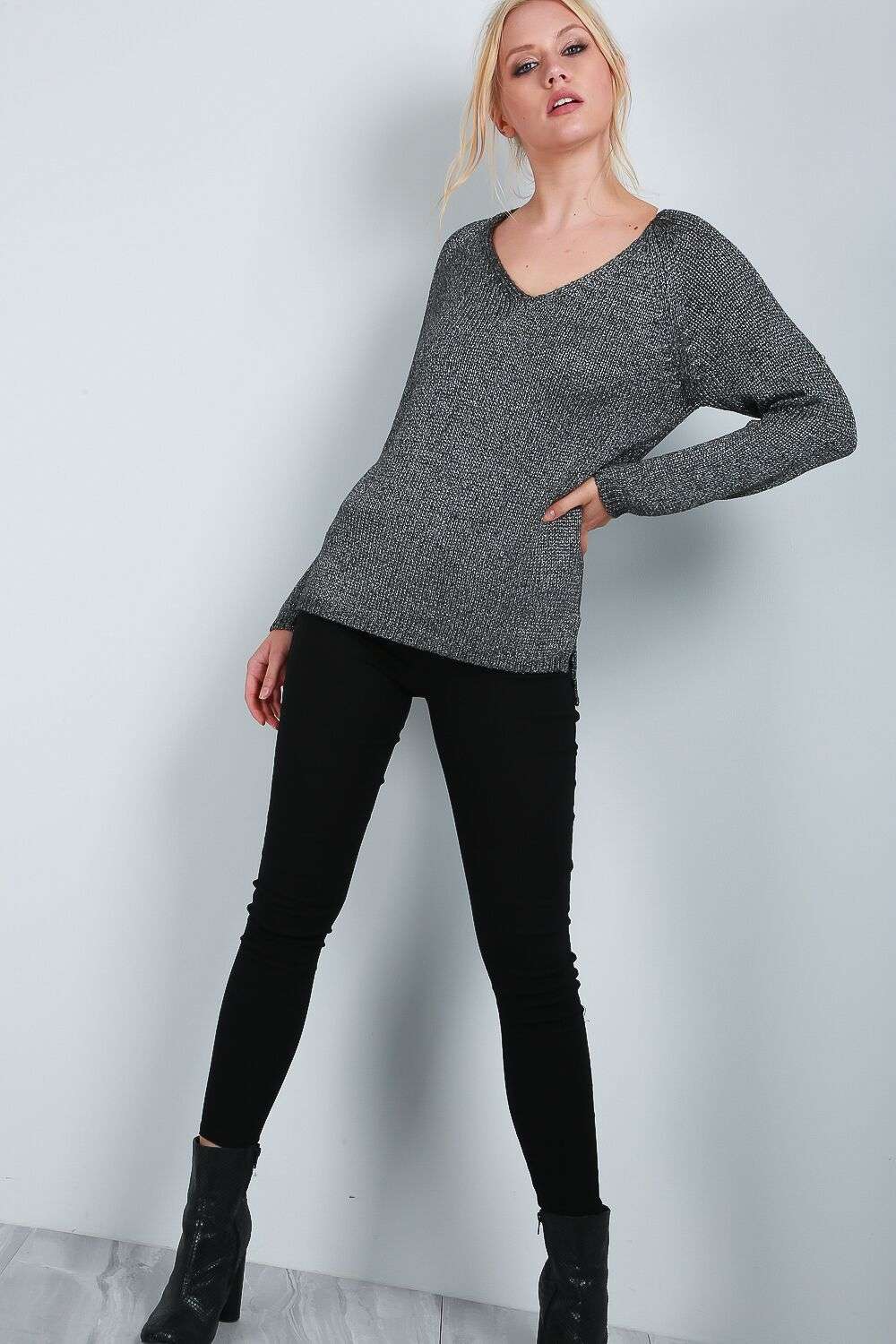 Sophie Metallic Raglan Sleeve Knitted Jumper - bejealous-com