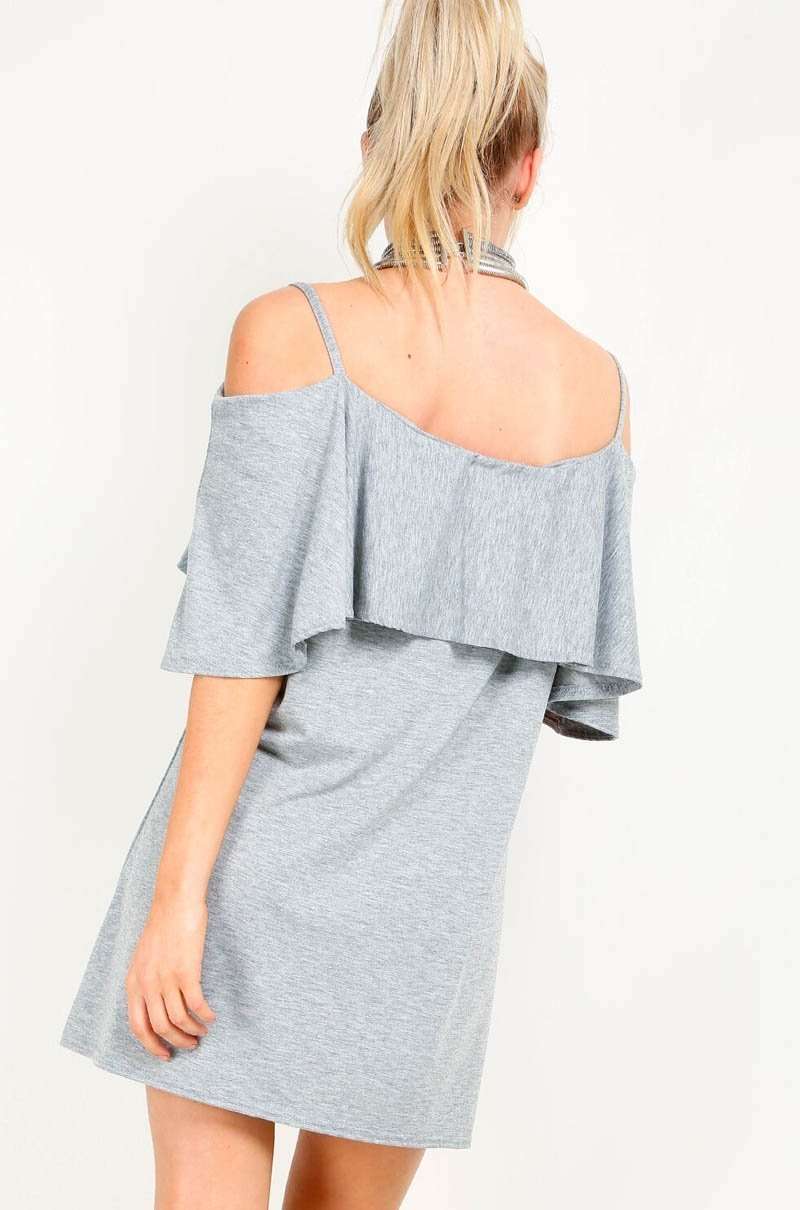 Strappy Frill Cold Shoulder Jersey Swing Dress - bejealous-com