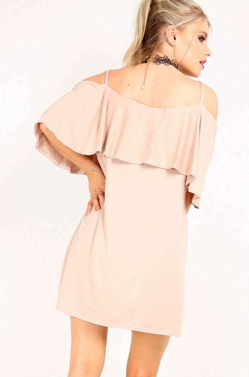 Strappy Frill Cold Shoulder Jersey Swing Dress - bejealous-com