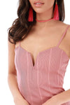 Strappy Pink Plunge Neck Bandage Bodycon Midi Dress - bejealous-com