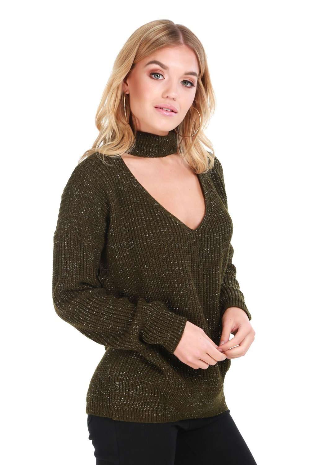 Sufiyah Choker Neck Oversized Knitted Jumper - bejealous-com