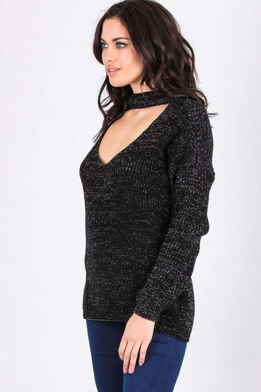 Sufiyah Choker Neck Oversized Knitted Jumper - bejealous-com