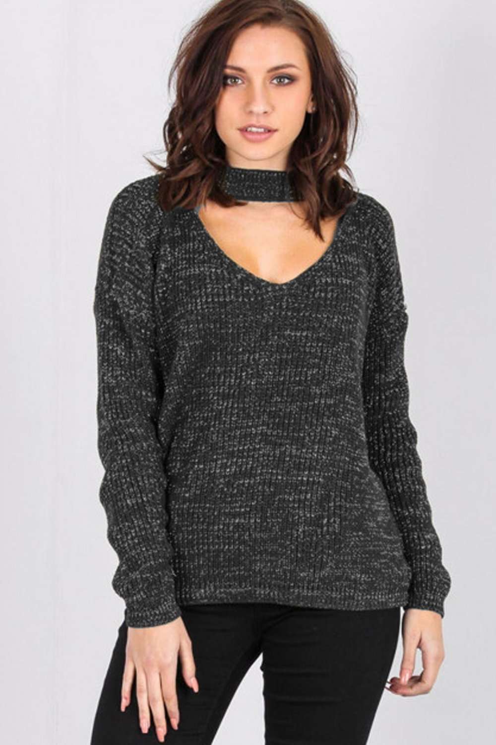 Sufiyah Choker Neck Oversized Knitted Jumper - bejealous-com