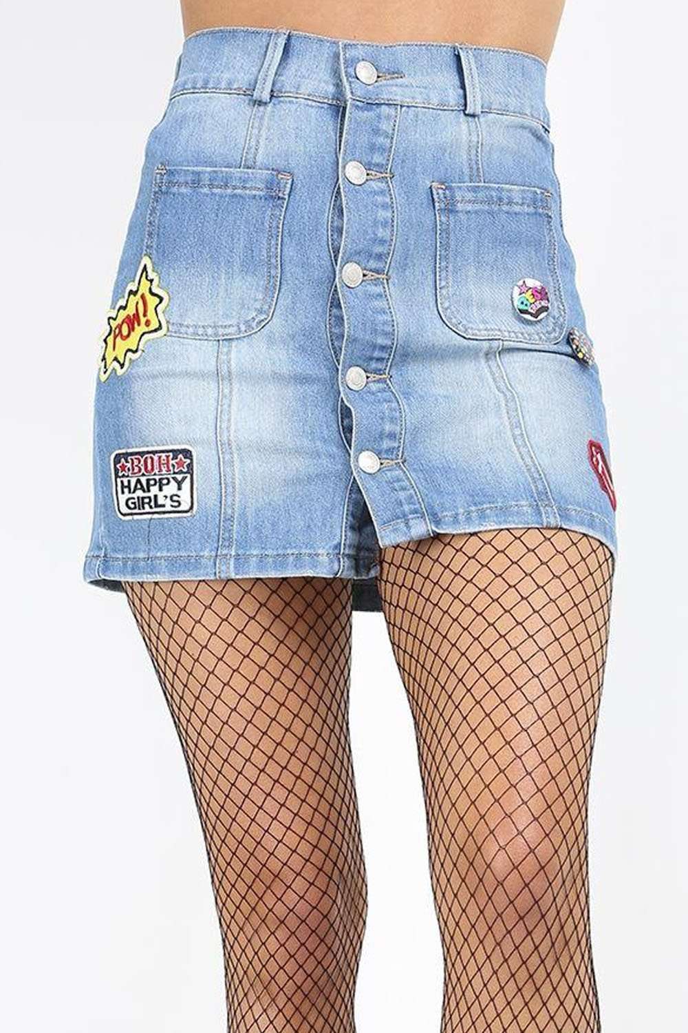 Sybil High Waist Button Down Denim Skirt - bejealous-com