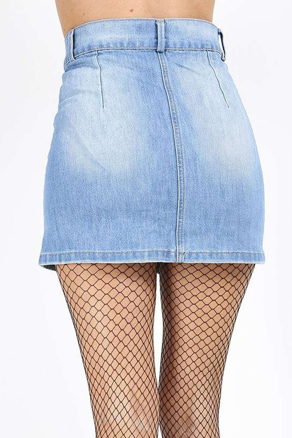 Sybil High Waist Button Down Denim Skirt - bejealous-com