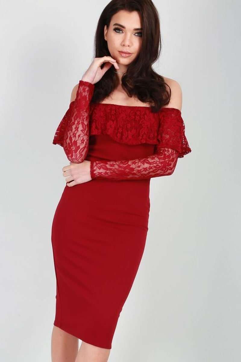 Talia Cold Shoulder Lace Sleeves Midi Dress - bejealous-com
