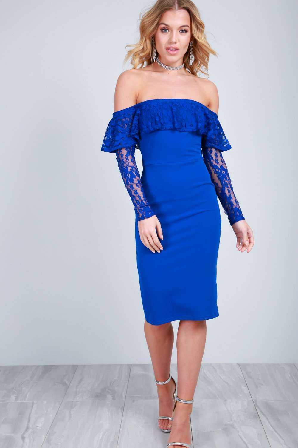 Talia Long Sleeve Bardot Midi Dress - bejealous-com