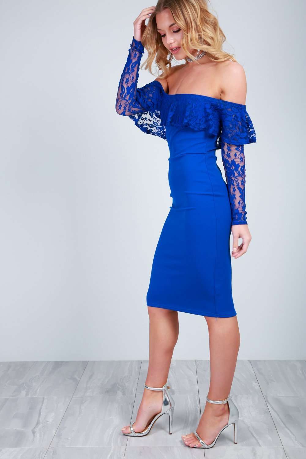 Talia Long Sleeve Bardot Midi Dress - bejealous-com