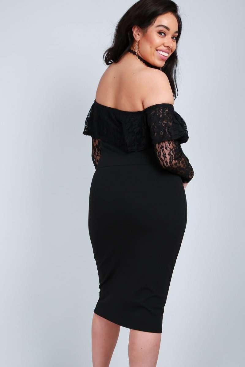 Talia Off Shoulder Frilly Lace Midi Dress - bejealous-com