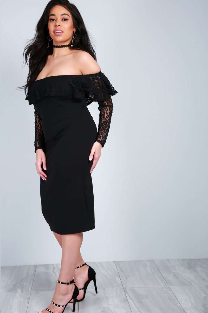 Talia Off Shoulder Frilly Lace Midi Dress - bejealous-com