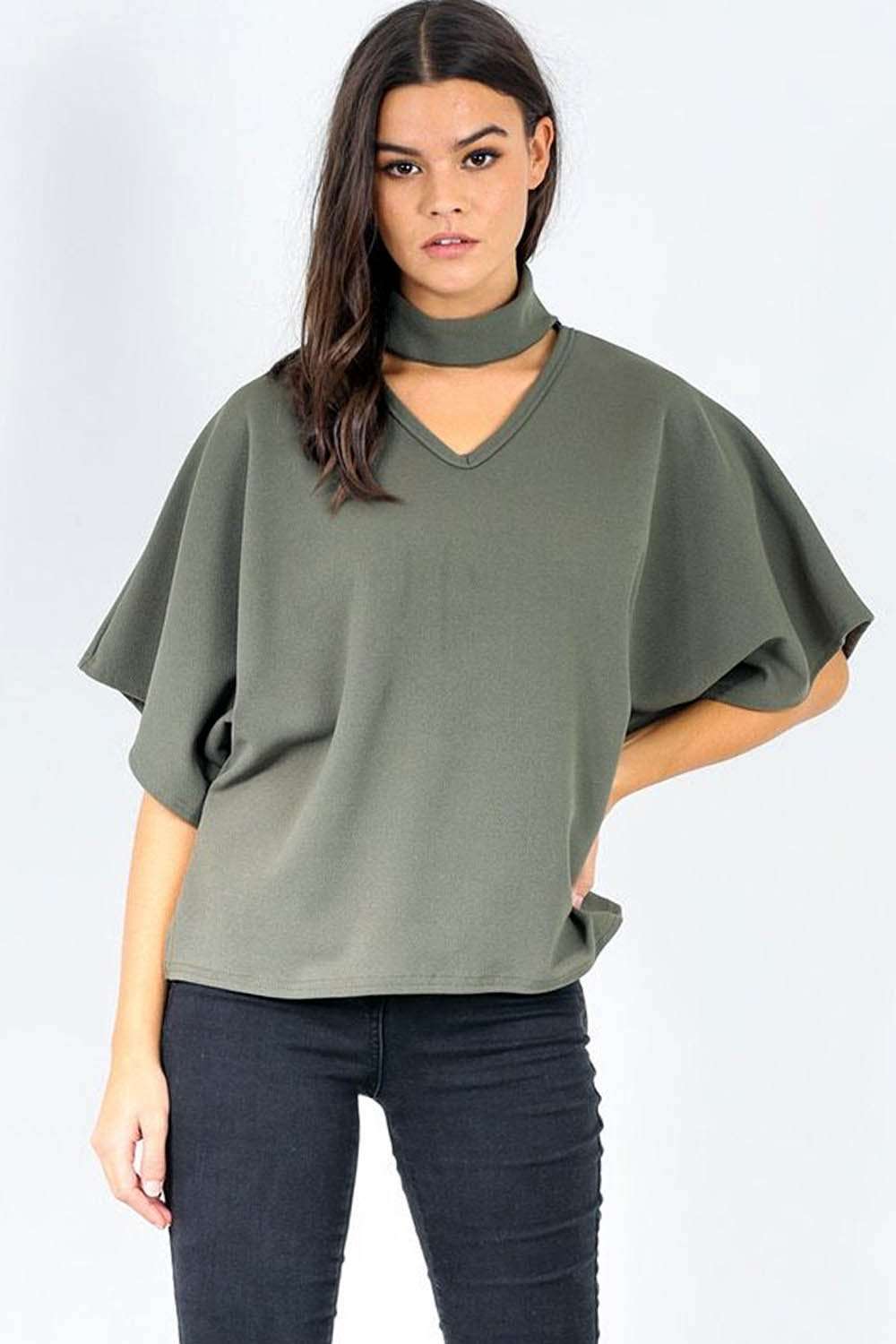 Tanaya Choker Neck Baggy Bat Wing Top - bejealous-com