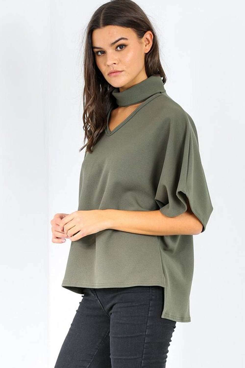 Tanaya Choker Neck Baggy Bat Wing Top - bejealous-com