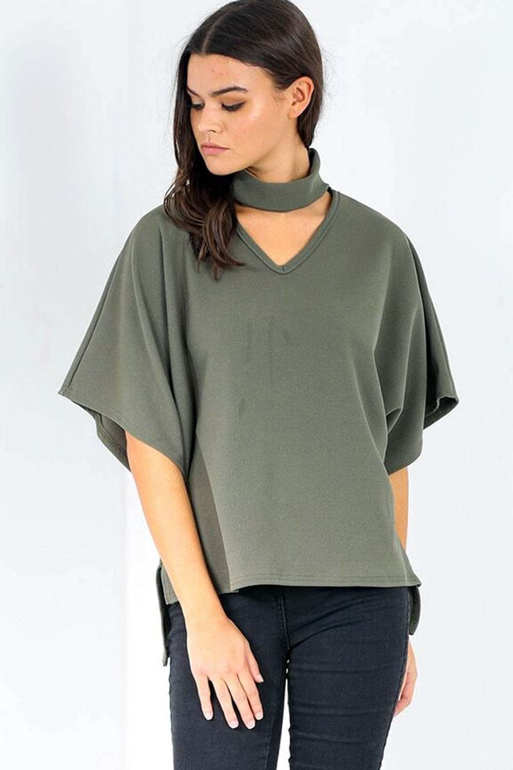 Tanaya Choker Neck Baggy Bat Wing Top - bejealous-com