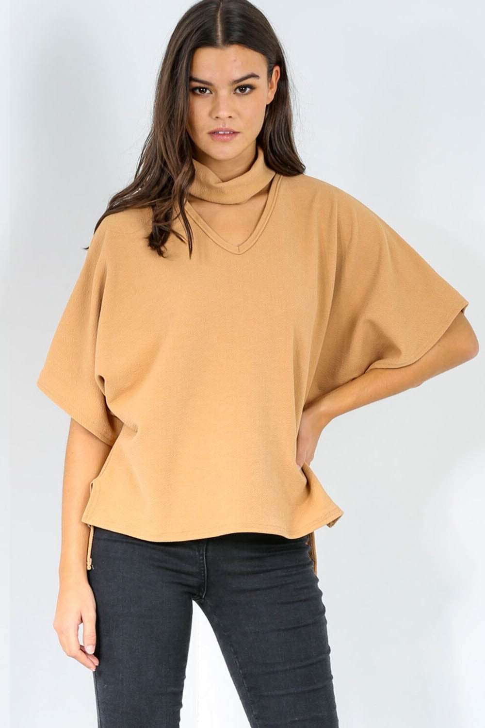 Tanaya Choker Neck Baggy Bat Wing Top - bejealous-com