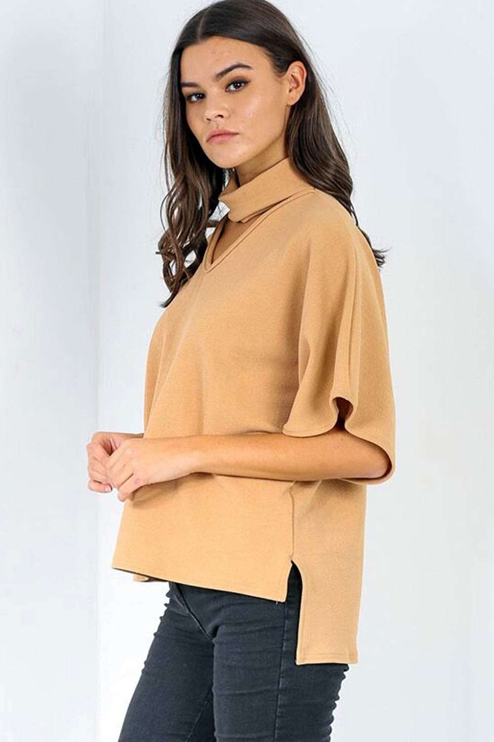 Tanaya Choker Neck Baggy Bat Wing Top - bejealous-com
