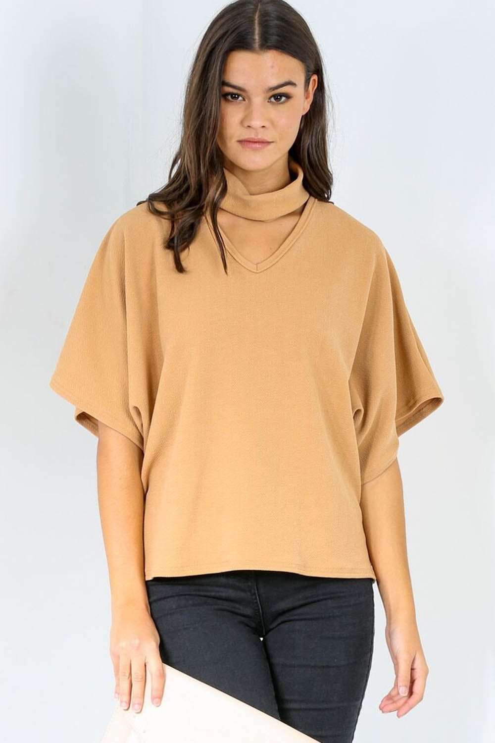 Tanaya Choker Neck Baggy Bat Wing Top - bejealous-com