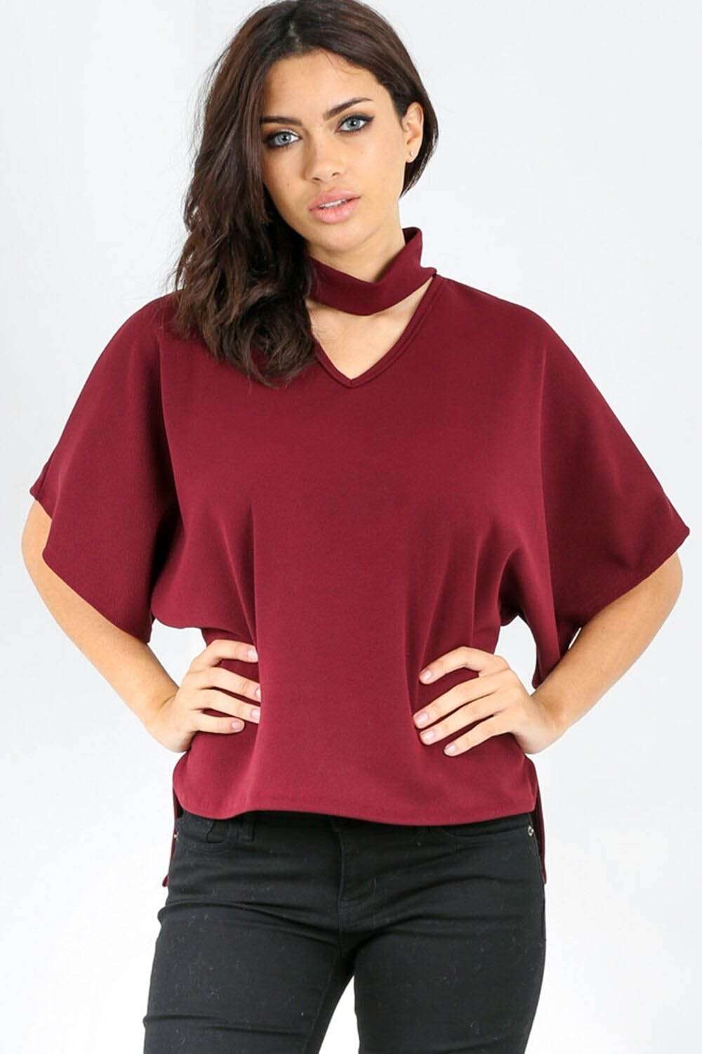 Tanaya Choker Neck Baggy Bat Wing Top - bejealous-com