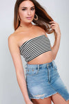 Taya Bandeau Monochrome Striped Crop Top - bejealous-com