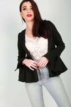 Terrie Frill Sleeve Open Front Blazer - bejealous-com