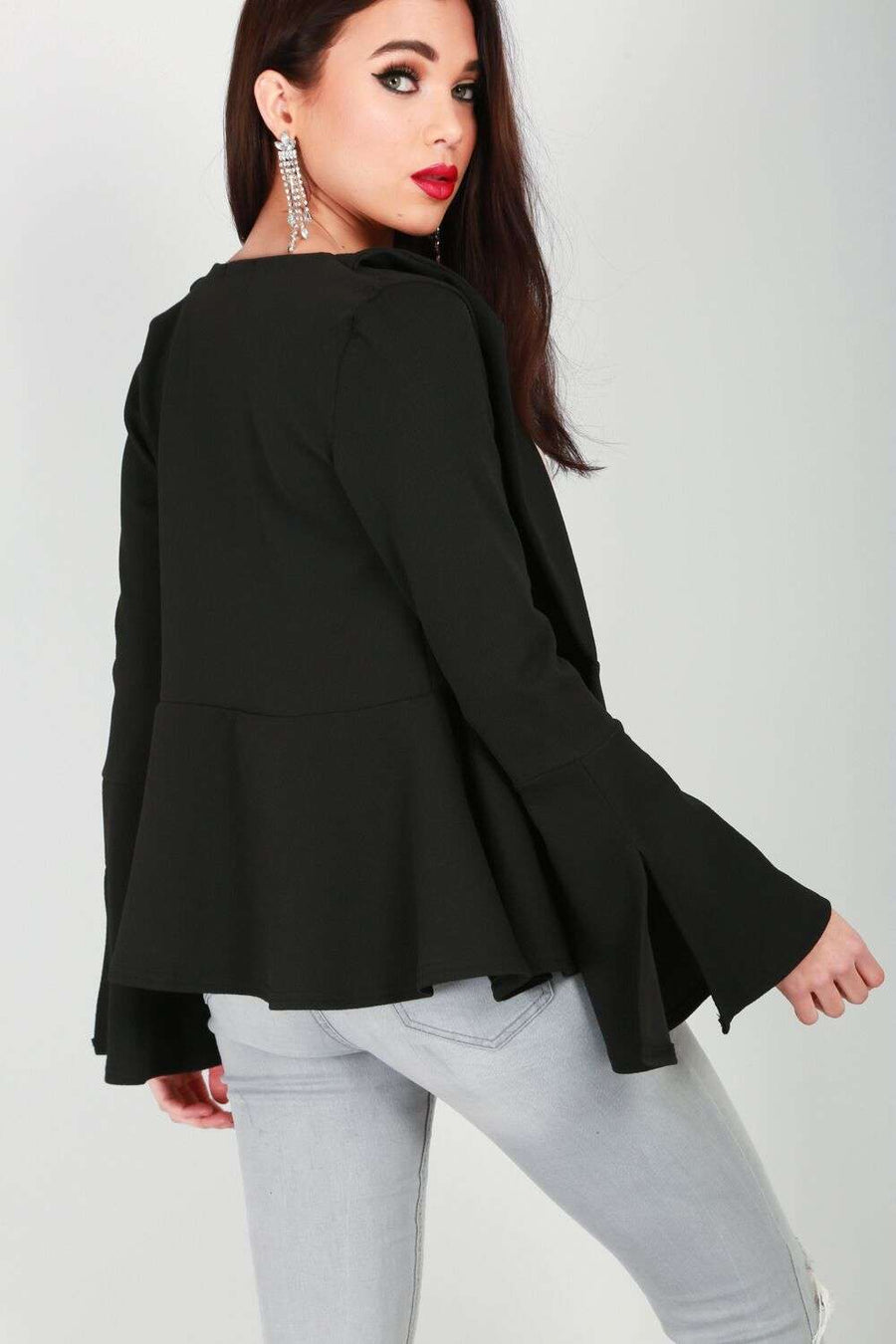 Terrie Frill Sleeve Open Front Blazer - bejealous-com