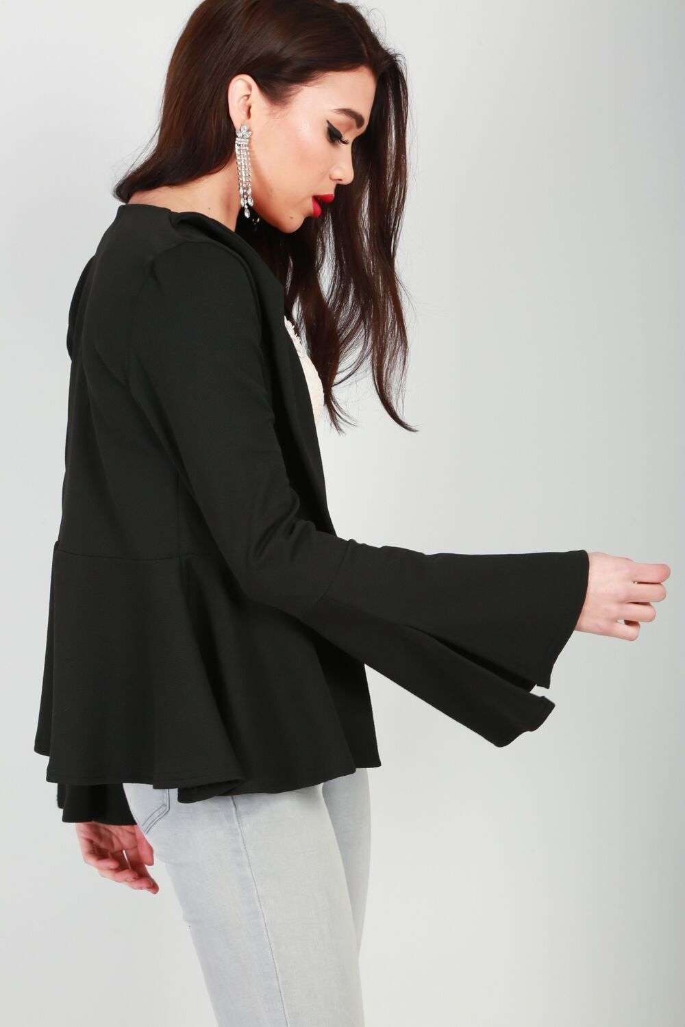 Terrie Frill Sleeve Open Front Blazer - bejealous-com