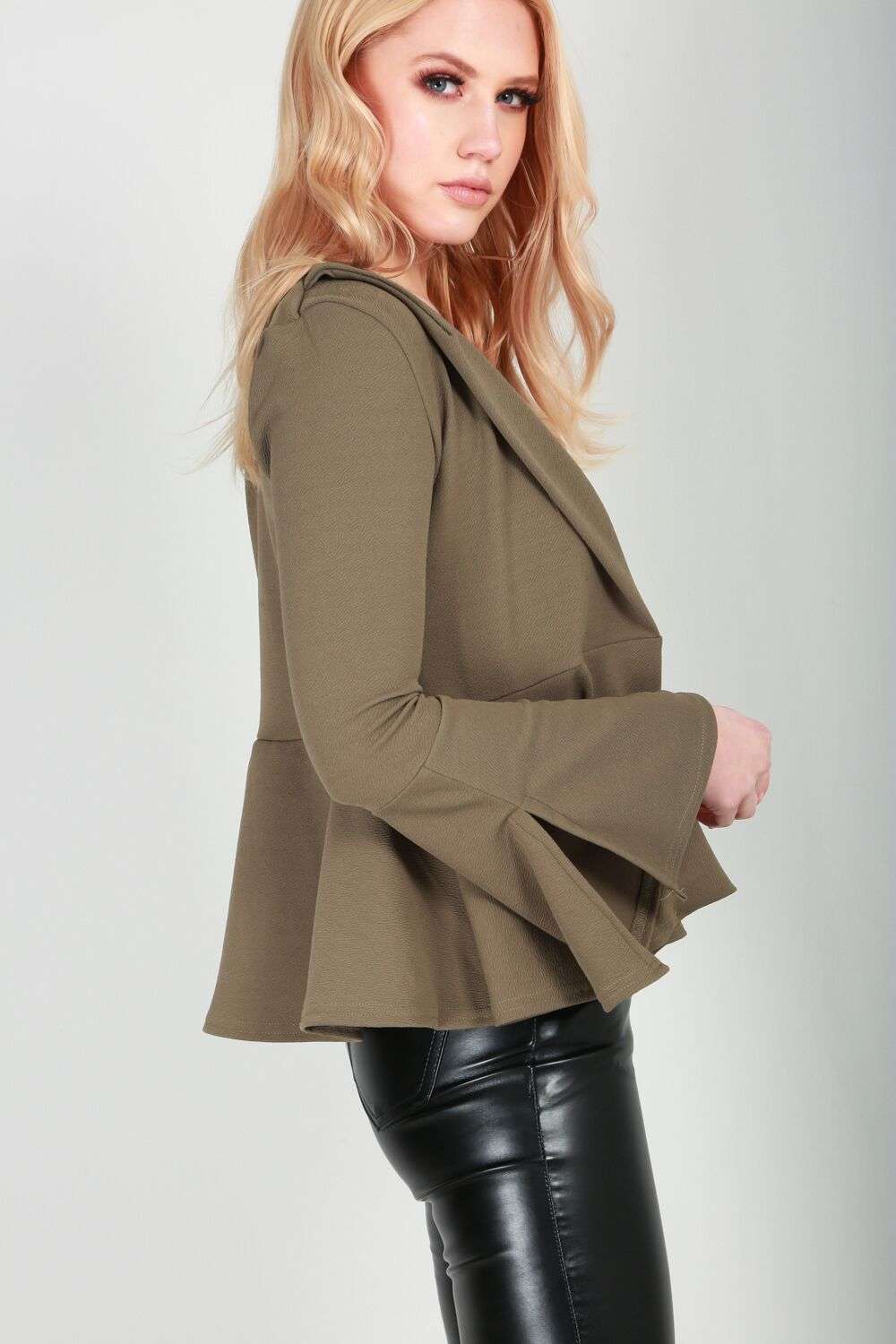 Terrie Frill Sleeve Open Front Blazer - bejealous-com