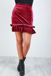 Thea Frill Trim Faux Velvet Mini Skirt - bejealous-com