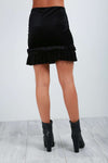 Thea Frill Trim Faux Velvet Mini Skirt - bejealous-com