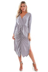 Thea Long Sleeve Draped Midi Dress - bejealous-com