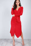 Thea Long Sleeve Draped Midi Dress - bejealous-com
