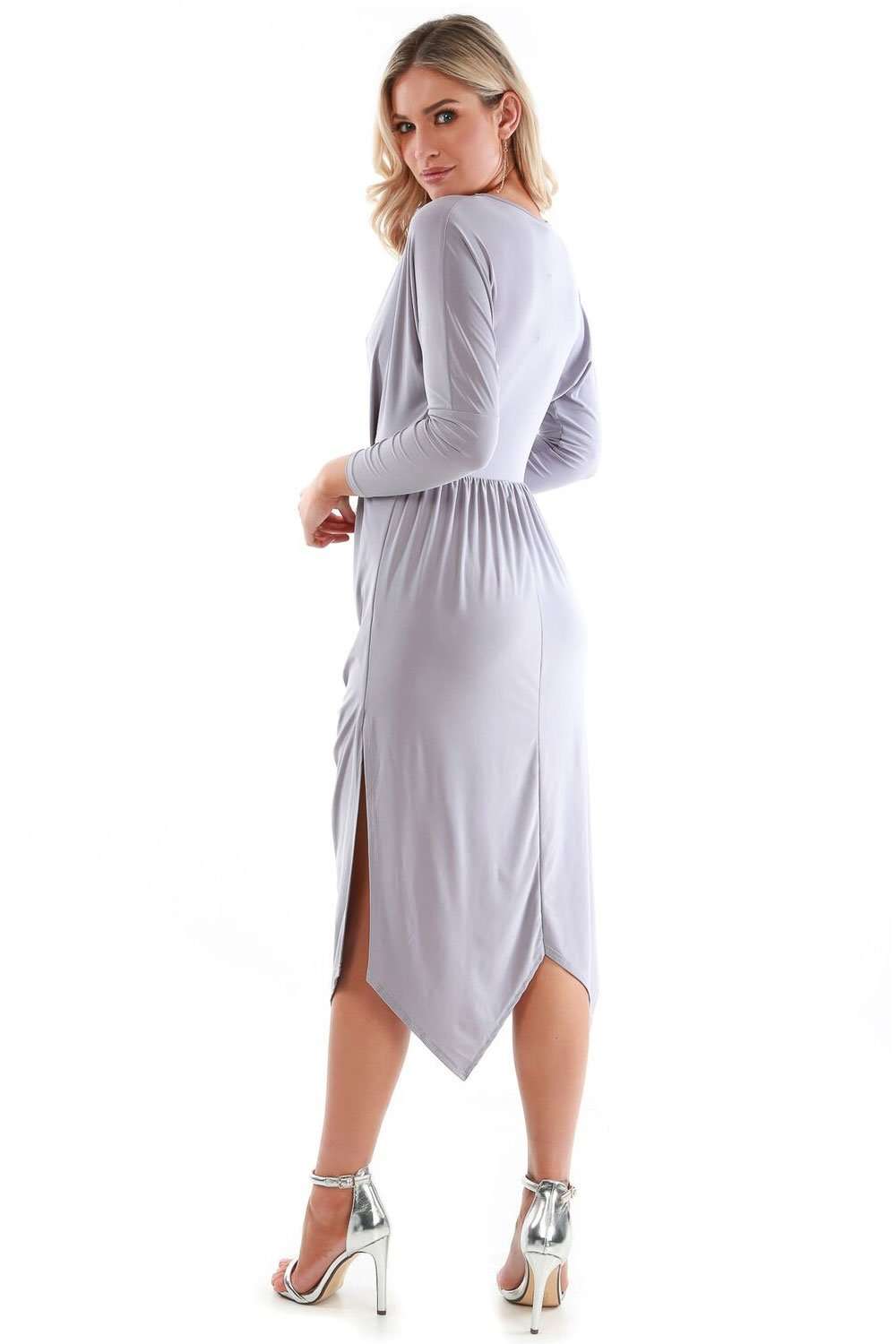 Thea Long Sleeve Draped Midi Dress - bejealous-com