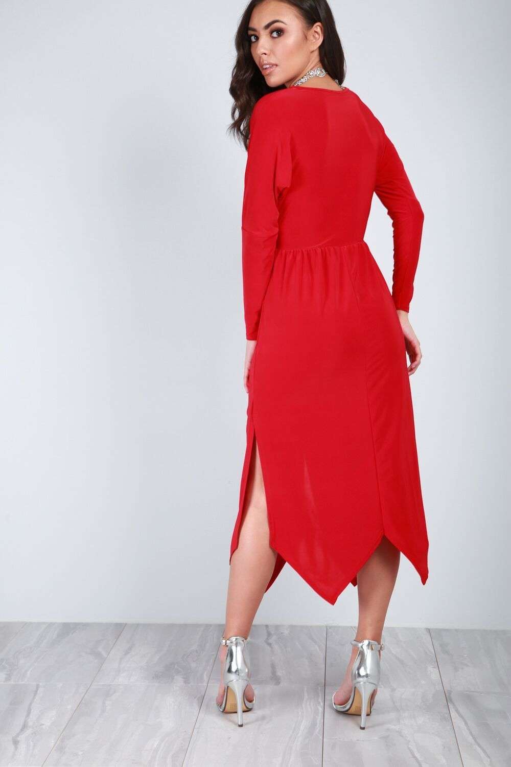 Thea Long Sleeve Draped Midi Dress - bejealous-com
