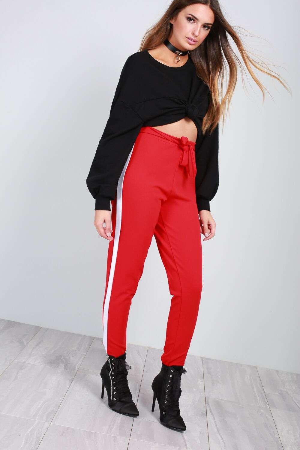 Blue Sporty Stripe High Waist Belted Trousers - bejealous-com