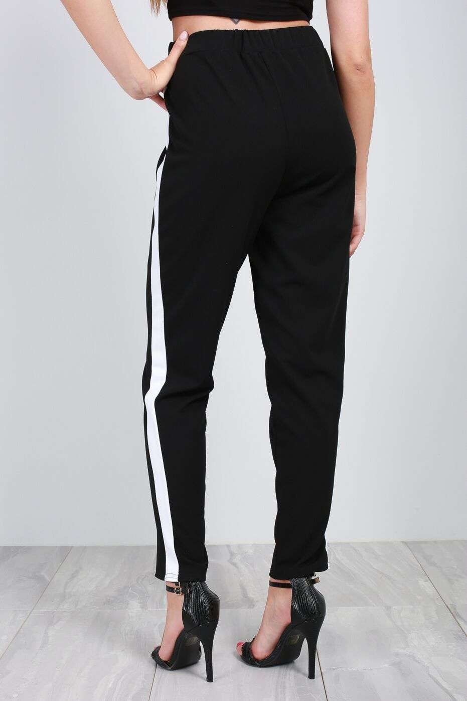 Blue Sporty Stripe High Waist Belted Trousers - bejealous-com