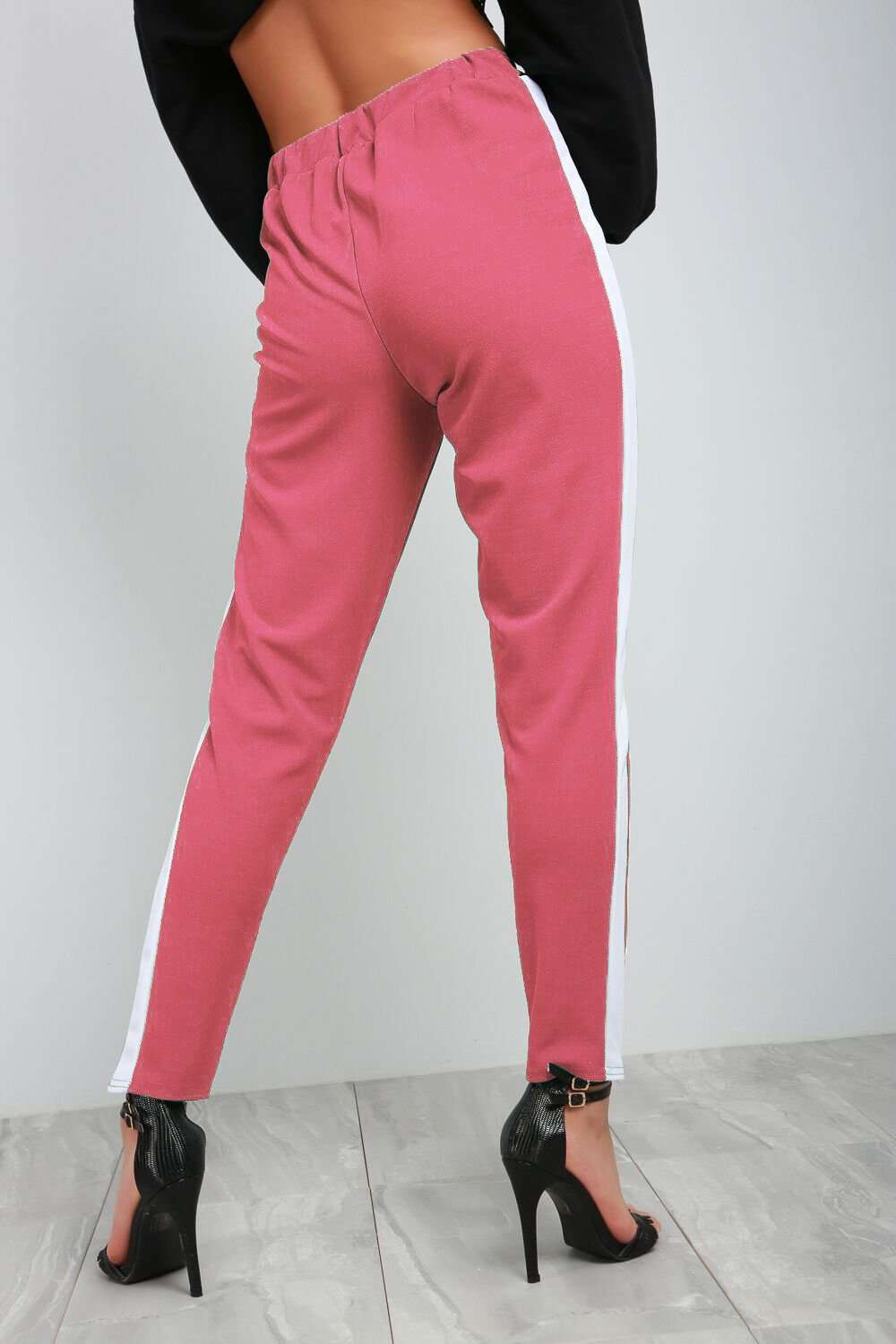 Blue Sporty Stripe High Waist Belted Trousers - bejealous-com