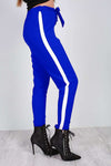 Blue Sporty Stripe High Waist Belted Trousers - bejealous-com