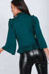Tiah Ruffle Neck Cropped Frill Sleeve Top - bejealous-com