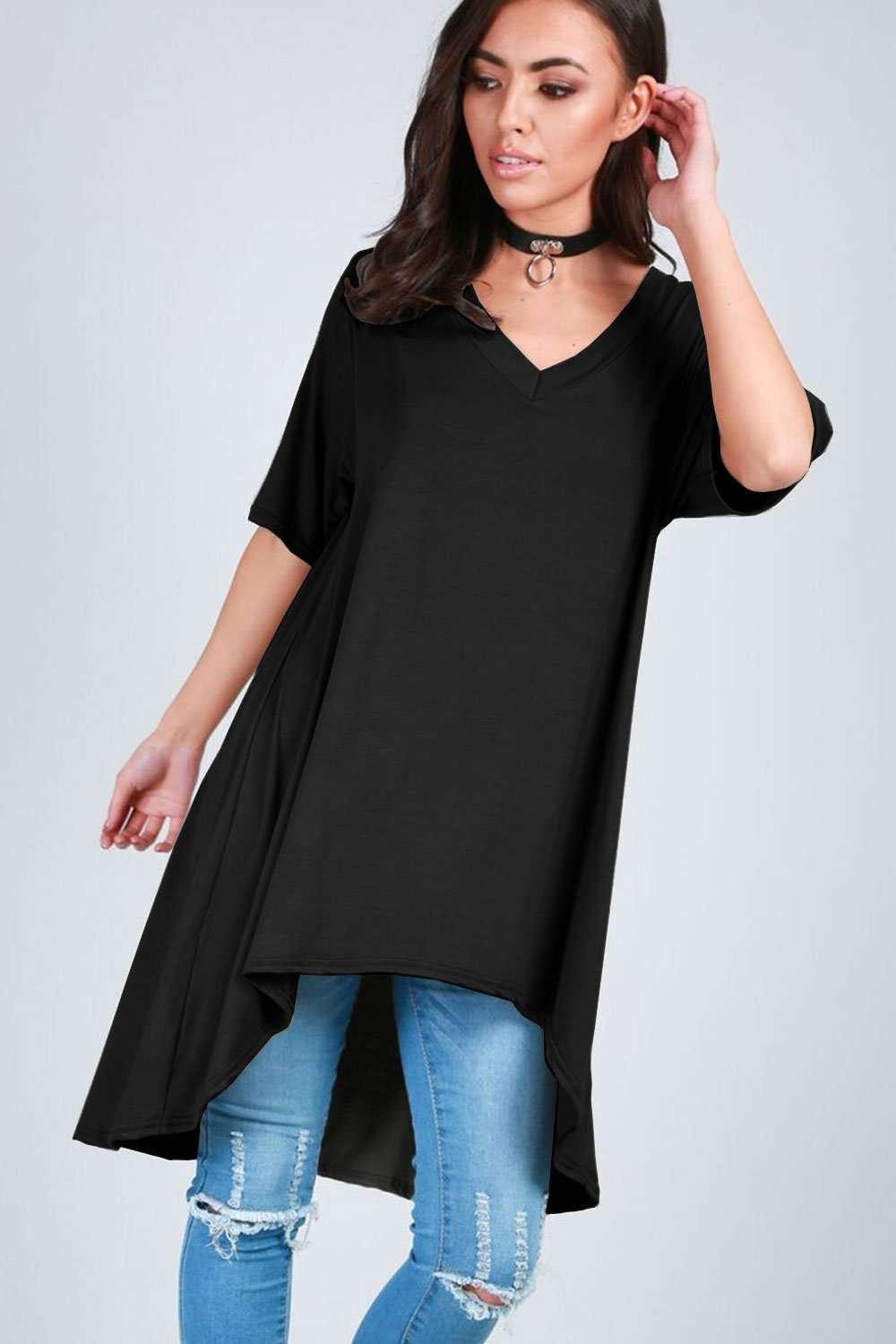 Tillie Dipped Hem Oversized Tshirt Dress - bejealous-com