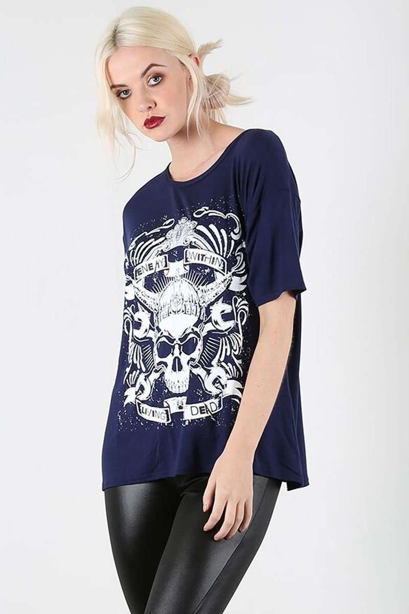 Tilly Skull Graphic Print Baggy TShirt - bejealous-com