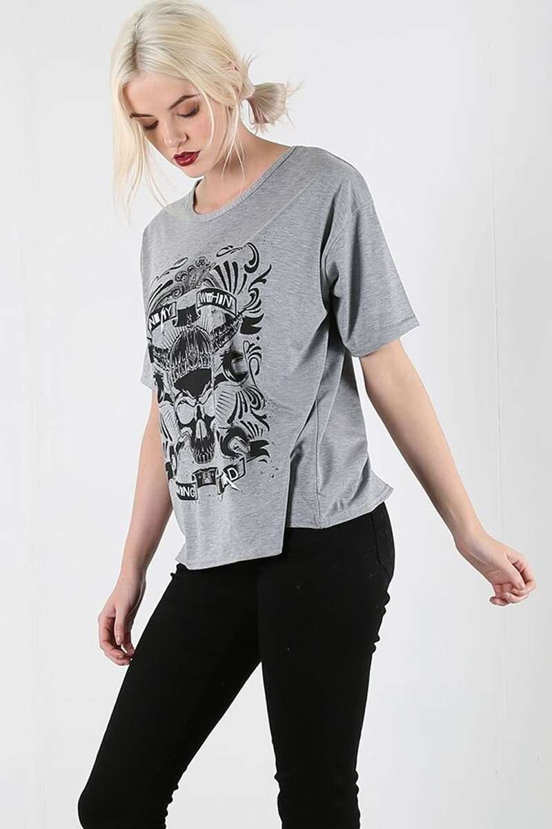 Tilly Skull Graphic Print Baggy TShirt - bejealous-com