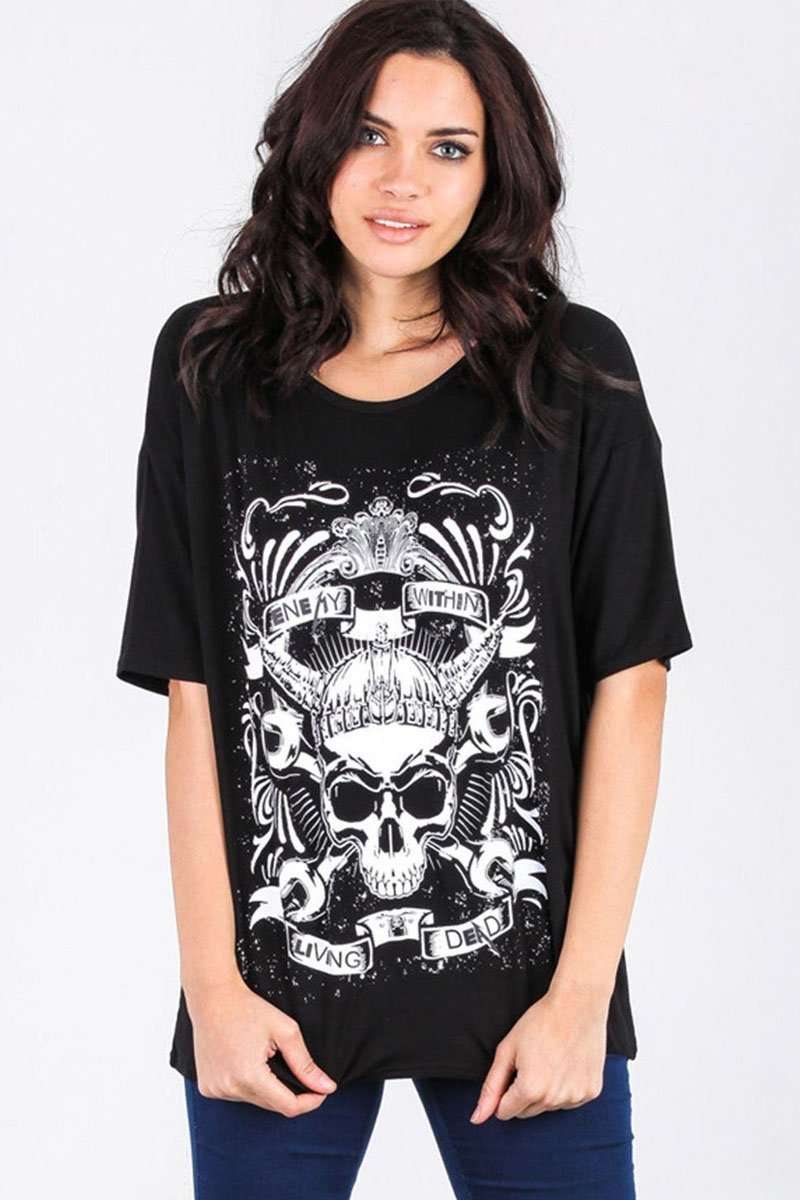 Tilly Skull Graphic Print Baggy TShirt - bejealous-com