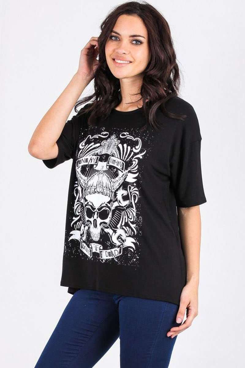Tilly Skull Graphic Print Baggy TShirt - bejealous-com