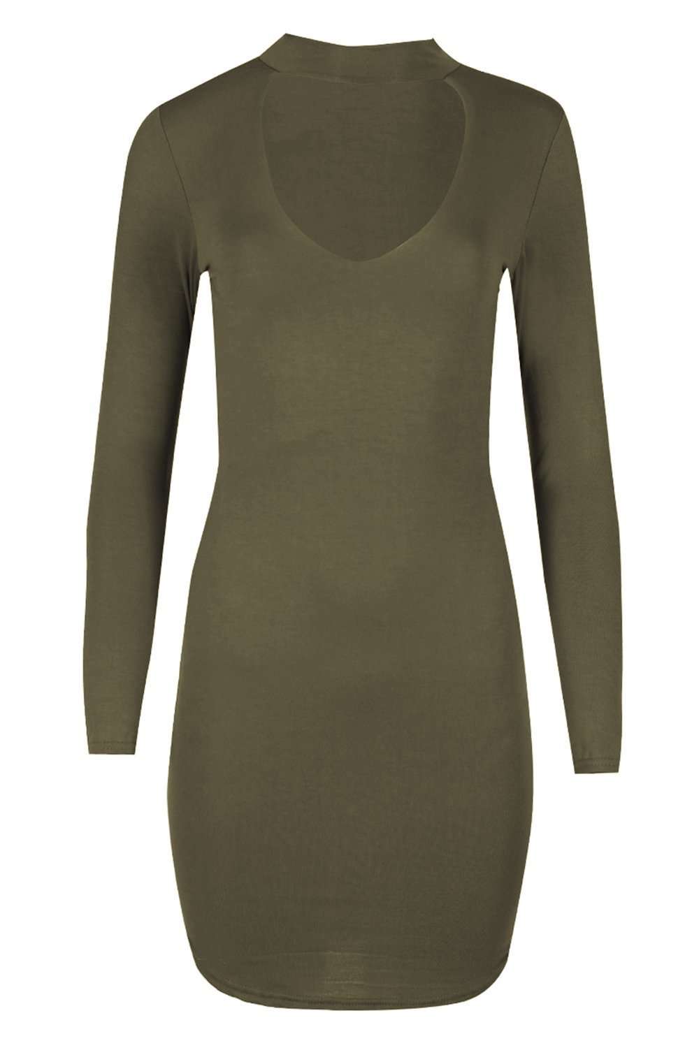 Trixie Long Sleeve Choker Neck Mini Dress - bejealous-com