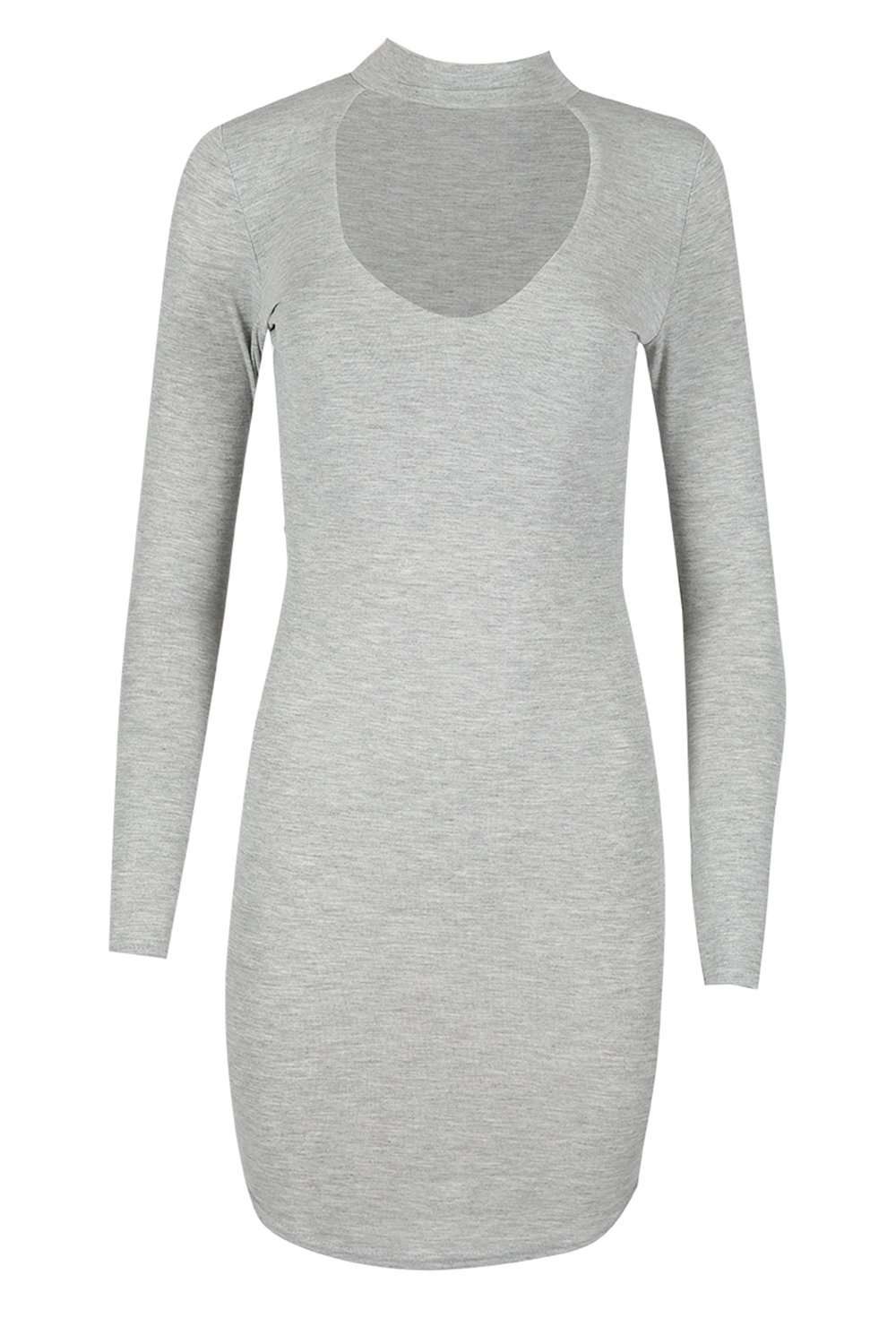 Trixie Long Sleeve Choker Neck Mini Dress - bejealous-com