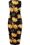 Tropical Print Bandeau Yellow Floral Midi Tube Dress - bejealous-com
