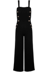 Gold Button Wide Leg Jumpsuit in Wine Red - bejealous-com