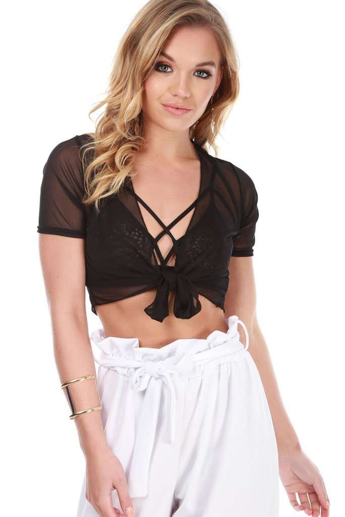 Veronica Tie Front Mesh Crop Top - bejealous-com